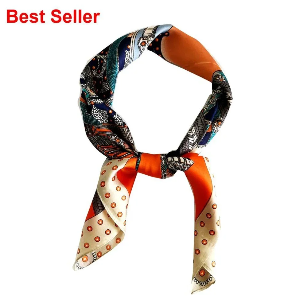 Silk Feeling Scarf Medium Square Satin Head Scarf for Women